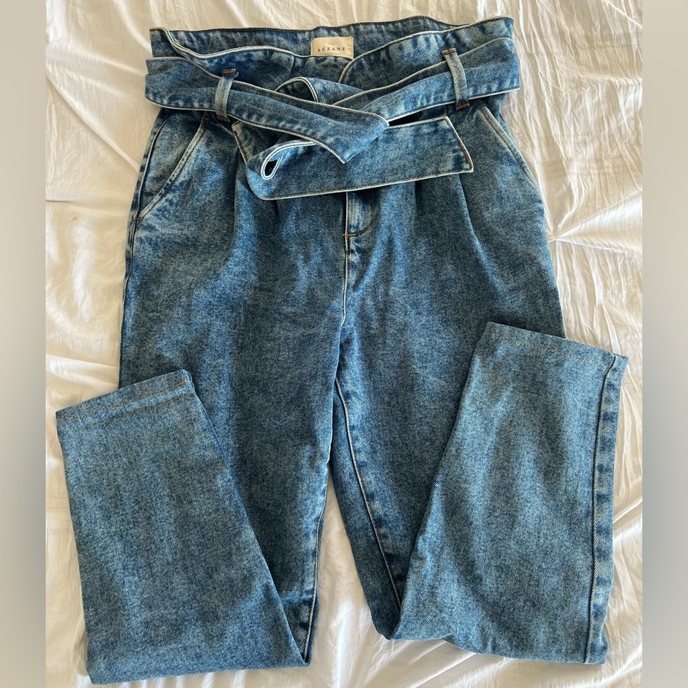 Sézane Austin paperbag denim trousers